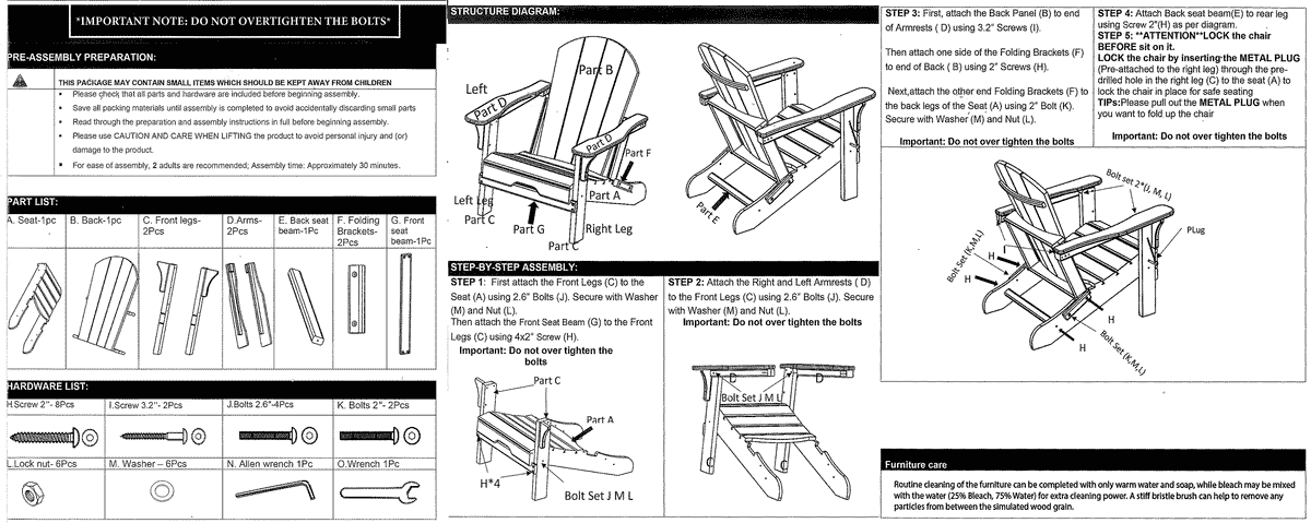Folding Adirondack Chair by Atlas Furniture Assembly Instructions