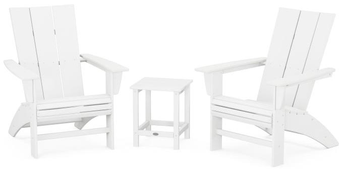 POLYWOOD® Modern 3-Piece Curveback Adirondack Set with Long Island 18&quot; Side Table - PWS702-1