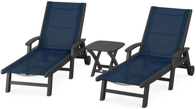 POLYWOOD® - Coastal 3-Piece Wheeled Chaise Set - Navy