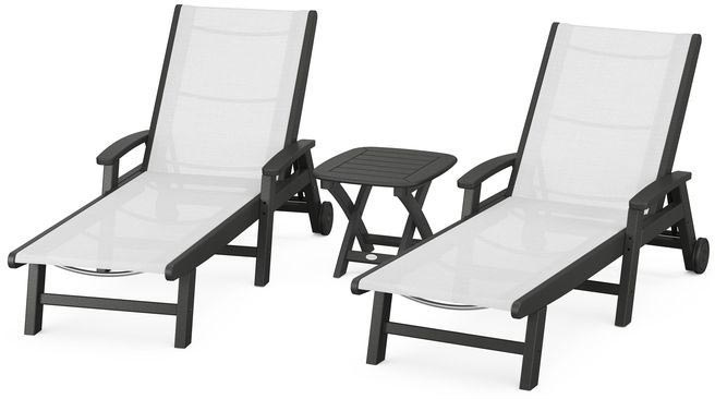 POLYWOOD® - Coastal 3-Piece Wheeled Chaise Set - Black