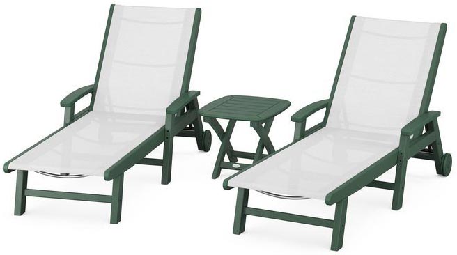POLYWOOD® - Coastal 3-Piece Wheeled Chaise Set - Green