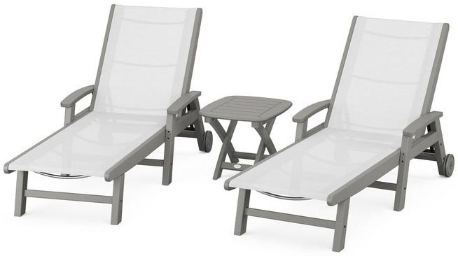 POLYWOOD® - Coastal 3-Piece Wheeled Chaise Set - Grey