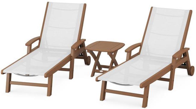 POLYWOOD® - Coastal 3-Piece Wheeled Chaise Set - Teak