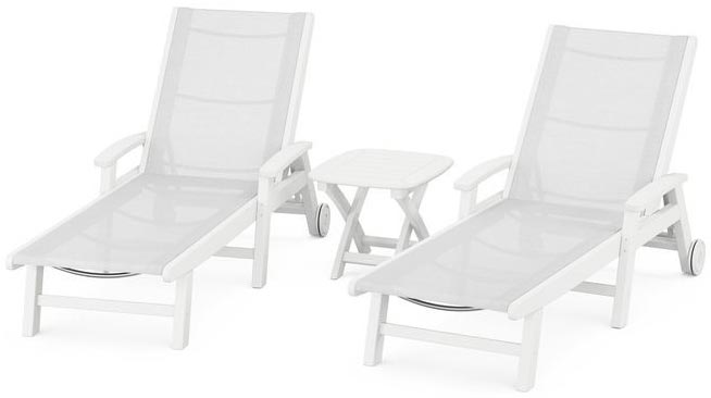 POLYWOOD® - Coastal 3-Piece Wheeled Chaise Set - White