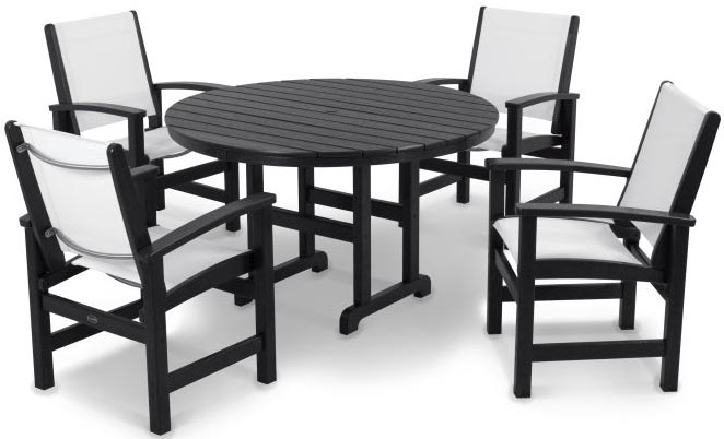 POLYWOOD® Dining Set - Coastal 5-Piece Round Farmhouse - Black