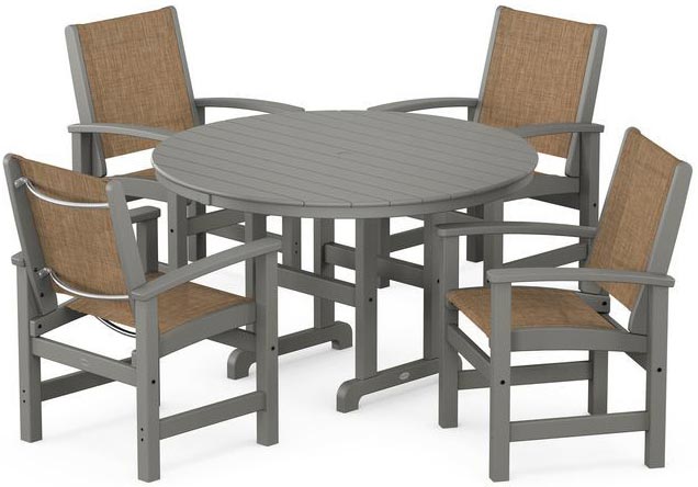 POLYWOOD® Dining Set - Coastal 5-Piece Round Farmhouse - PWS155-1