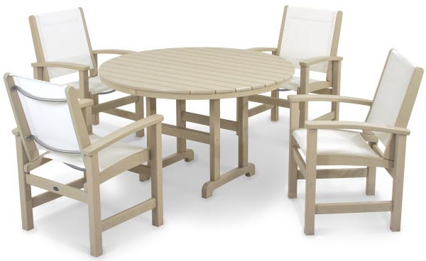 POLYWOOD® Dining Set - Coastal 5-Piece Round Farmhouse - Sand