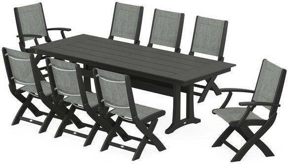 POLYWOOD® Dining Set - Coastal Folding 9-Piece with Trestle Legs - PWS1447-1