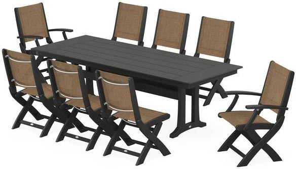 POLYWOOD® Dining Set - Coastal Folding 9-Piece with Trestle Legs - PWS1447-1