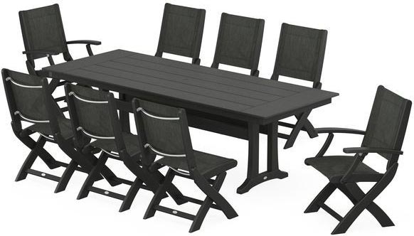 POLYWOOD® Dining Set - Coastal Folding 9-Piece with Trestle Legs - PWS1447-1