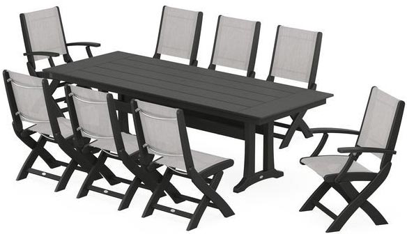 POLYWOOD® Dining Set - Coastal Folding 9-Piece with Trestle Legs - PWS1447-1