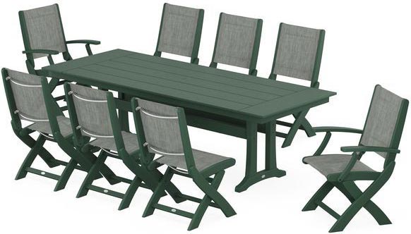 POLYWOOD® Dining Set - Coastal Folding 9-Piece with Trestle Legs - PWS1447-1