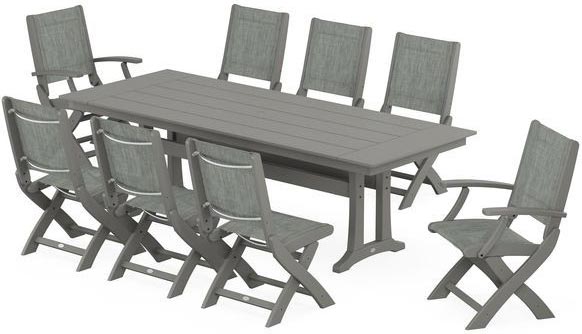 POLYWOOD® Dining Set - Coastal Folding 9-Piece with Trestle Legs - PWS1447-1