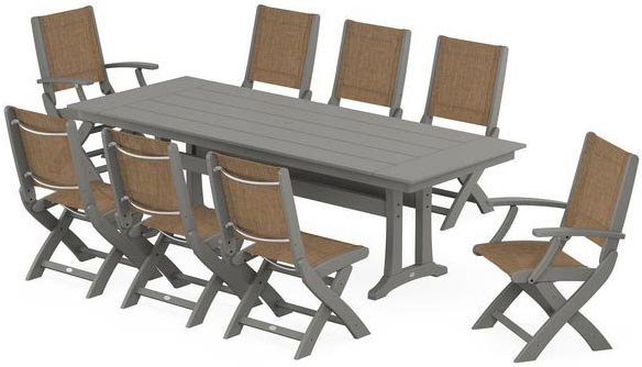 POLYWOOD® Dining Set - Coastal Folding 9-Piece with Trestle Legs - PWS1447-1