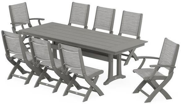 POLYWOOD® Dining Set - Coastal Folding 9-Piece with Trestle Legs - PWS1447-1