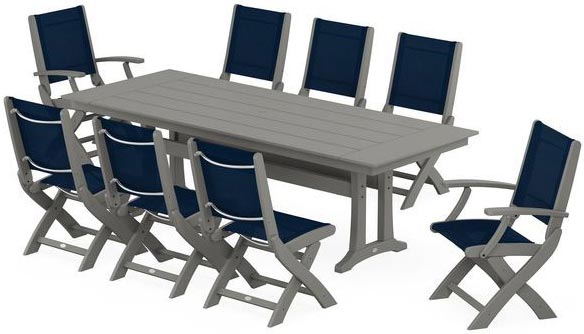 POLYWOOD® Dining Set - Coastal Folding 9-Piece with Trestle Legs - PWS1447-1