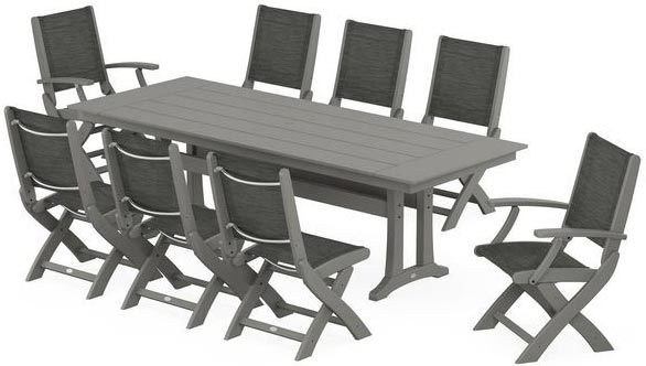 POLYWOOD® Dining Set - Coastal Folding 9-Piece with Trestle Legs - PWS1447-1