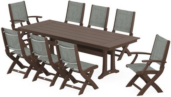 POLYWOOD® Dining Set - Coastal Folding 9-Piece with Trestle Legs - PWS1447-1