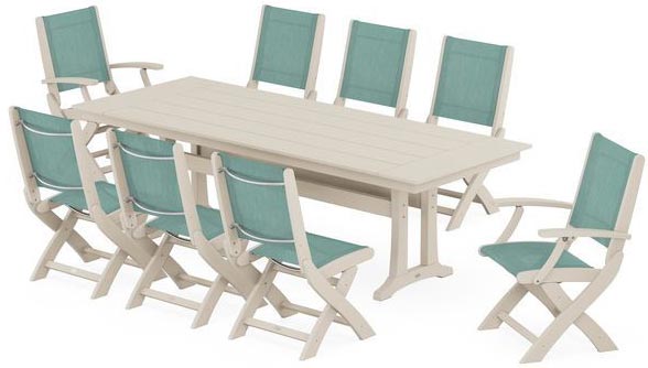 POLYWOOD® Dining Set - Coastal Folding 9-Piece with Trestle Legs - PWS1447-1