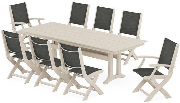 POLYWOOD® Dining Set - Coastal Folding 9-Piece with Trestle Legs - PWS1447-1