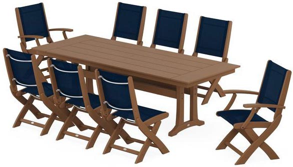 POLYWOOD® Dining Set - Coastal Folding 9-Piece with Trestle Legs - PWS1447-1