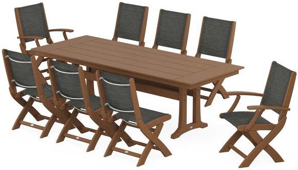 POLYWOOD® Dining Set - Coastal Folding 9-Piece with Trestle Legs - PWS1447-1