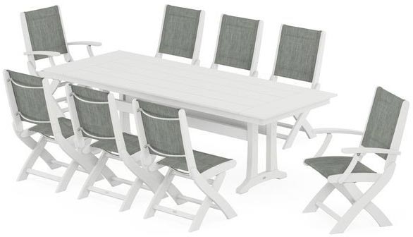 POLYWOOD® Dining Set - Coastal Folding 9-Piece with Trestle Legs - PWS1447-1