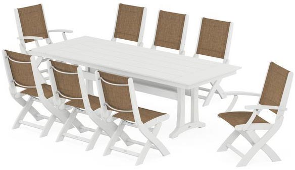 POLYWOOD® Dining Set - Coastal Folding 9-Piece with Trestle Legs - PWS1447-1