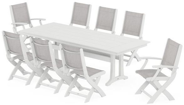 POLYWOOD® Dining Set - Coastal Folding 9-Piece with Trestle Legs - PWS1447-1