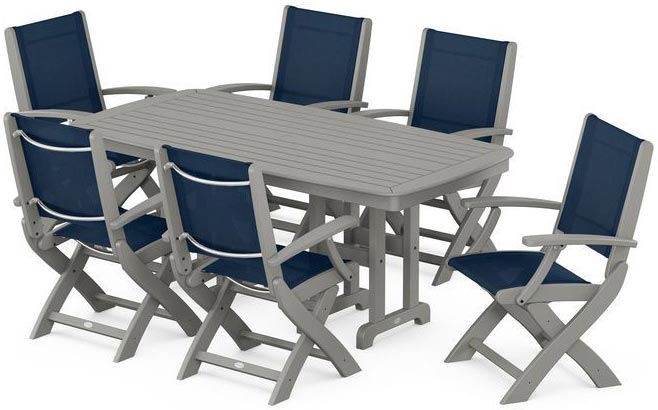 Folding Chair Dining Set by Polywood - Gray &amp; Navy Blue