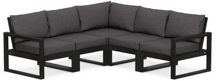 POLYWOOD® Deep Seating Set - Edge 5-Piece Modular - Black Ash Charcoal