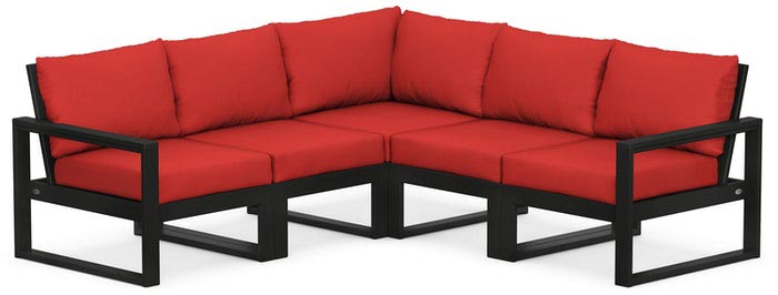 POLYWOOD® Deep Seating Set - Edge 5-Piece Modular - Black Crimson Linen