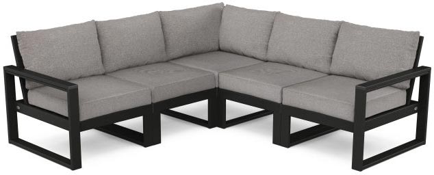 POLYWOOD® Deep Seating Set - Edge 5-Piece Modular - Black Grey Mist