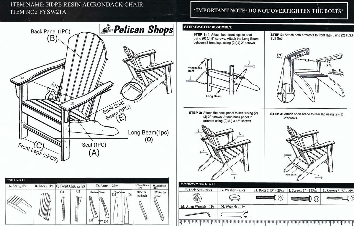 Adirondack Chair by Atlas, Surf City Instructions