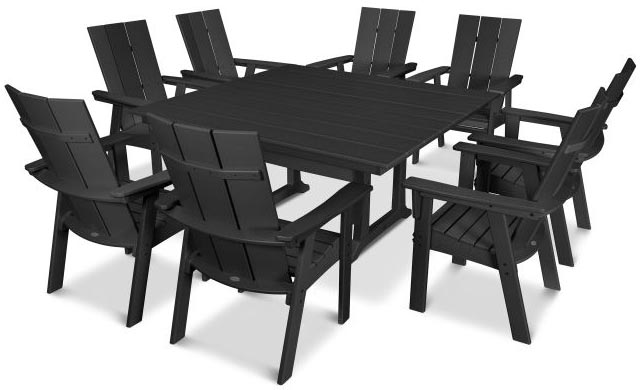 Polywood® Dining Set - Modern Curveback Adirondack Farmhouse Trestle - Black