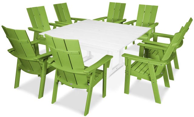 Polywood® Dining Set - Modern Curveback Adirondack Farmhouse Trestle - Lime