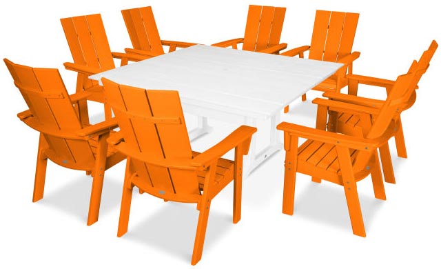 Polywood® Dining Set - Modern Curveback Adirondack Farmhouse Trestle - Tangerine