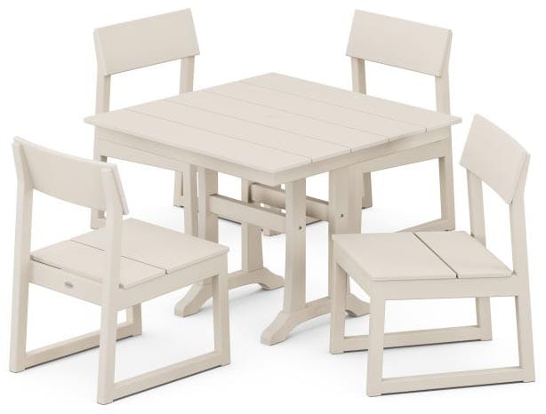 POLYWOOD® Dining Set - EDGE 5-Piece Farmhouse Trestle Side Chair- PWS737-1 Dining Set POLYWOOD®