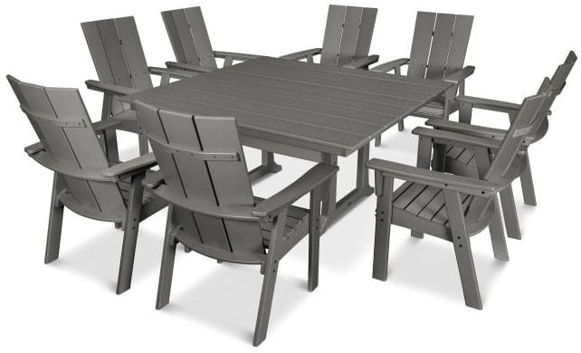 POLYWOOD® Dining Set - Modern Curveback Adirondack 9-Piece Farmhouse Trestle - PWS378-1 Dining Set POLYWOOD®