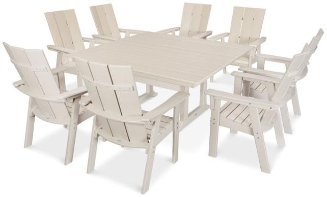 POLYWOOD® Dining Set - Modern Curveback Adirondack 9-Piece Farmhouse Trestle - PWS378-1 Dining Set POLYWOOD®