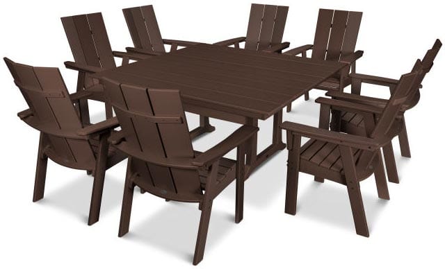 POLYWOOD® Dining Set - Modern Curveback Adirondack 9-Piece Farmhouse Trestle - PWS378-1 Dining Set POLYWOOD®