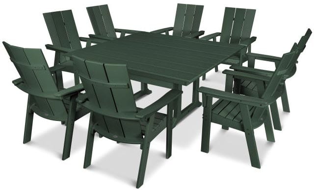 POLYWOOD® Dining Set - Modern Curveback Adirondack 9-Piece Farmhouse Trestle - PWS378-1 Dining Set POLYWOOD®