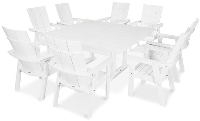 POLYWOOD® Dining Set - Modern Curveback Adirondack 9-Piece Farmhouse Trestle - PWS378-1 Dining Set POLYWOOD®
