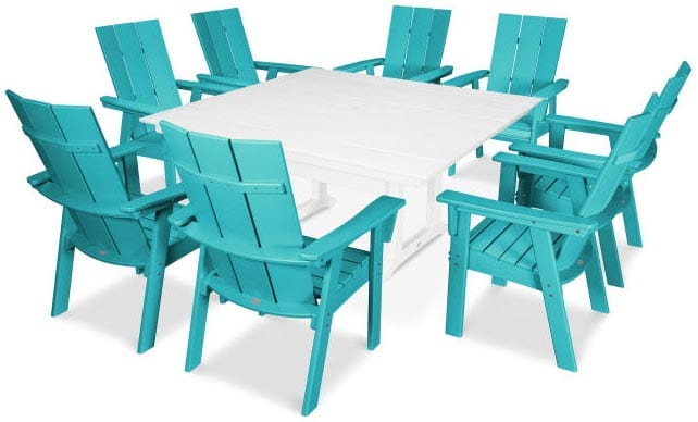POLYWOOD® Dining Set - Modern Curveback Adirondack 9-Piece Farmhouse Trestle - PWS378-1 Dining Set POLYWOOD®