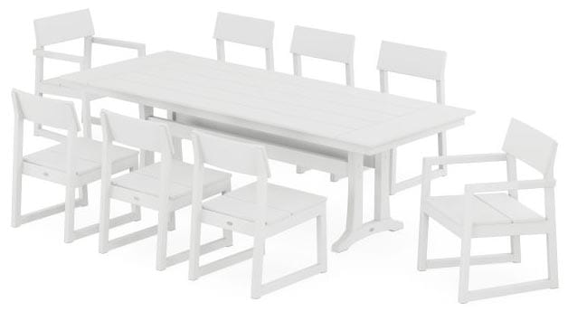 POLYWOOD® EDGE 9-Piece Farmhouse Dining Set with Trestle Legs - PWS1437-1 Dining Set POLYWOOD®