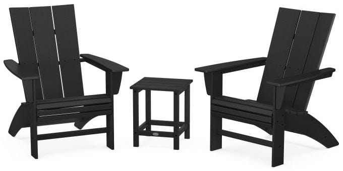 POLYWOOD® Modern 3-Piece Curveback Adirondack Set with Long Island 18" Side Table - PWS702-1 Adirondack Chair POLYWOOD®