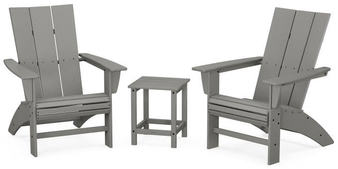 POLYWOOD® Modern 3-Piece Curveback Adirondack Set with Long Island 18" Side Table - PWS702-1 Adirondack Chair POLYWOOD®